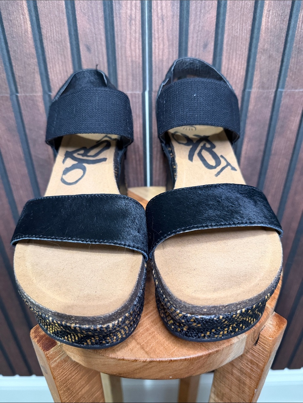 OTBT Black Espadrille Platform Wedge Sandals Ankle Tie Women’s Size 8.5